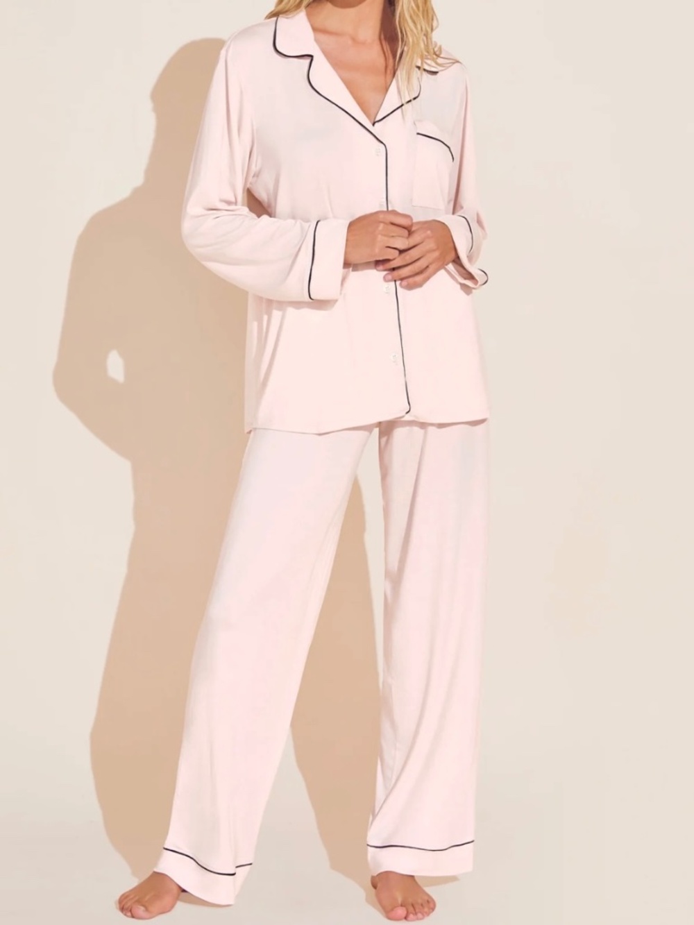 Eberjey Gisele Long Pajama Set Sorbet Pink Black S